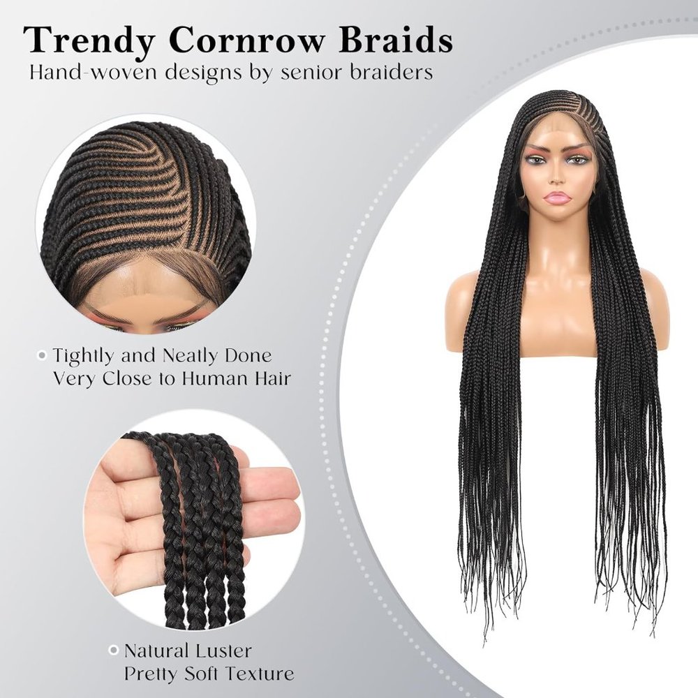 [36 INCH] Cornrow Lemonade Side Part Lace Front Wig with Baby Hair - Picture 4 of 7